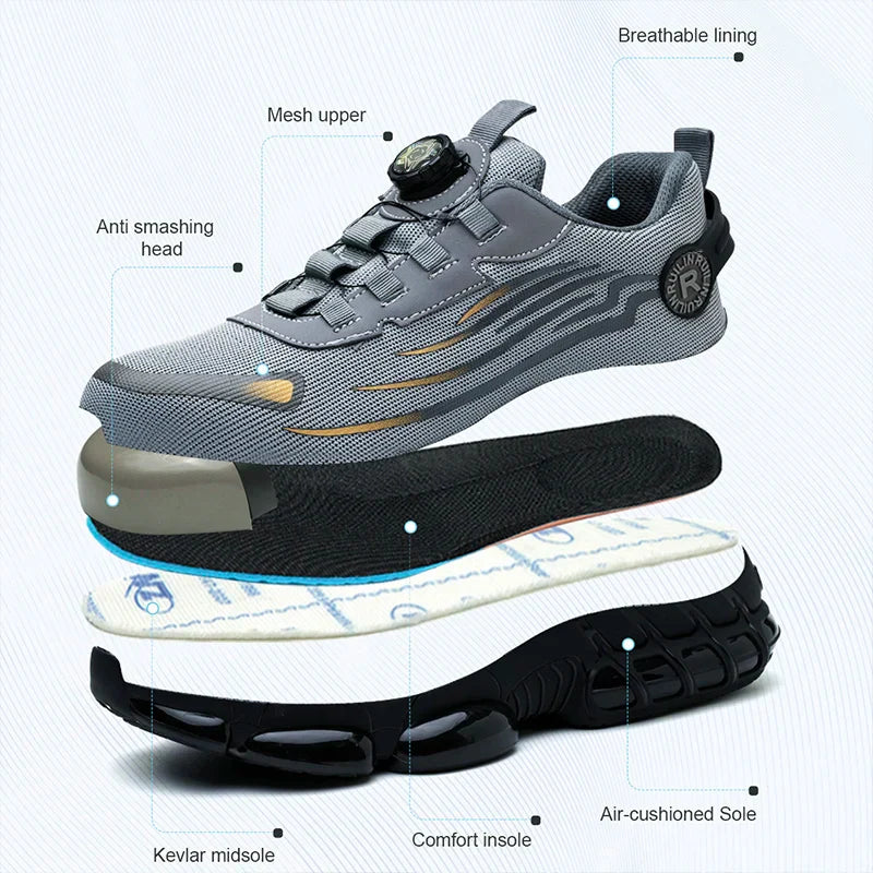 Men's Safety Shoes Protection And Elastic Safety Boots Fashionable Casual Shoes Breathable Odor Protection Men's Work Shoes