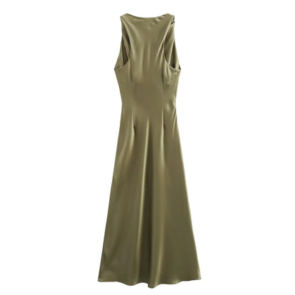 Satin Ruched Long Dresses for Women Sleeveless Summer Dress Woman off Shoulder Party Womens Dresses Beach Female Dress