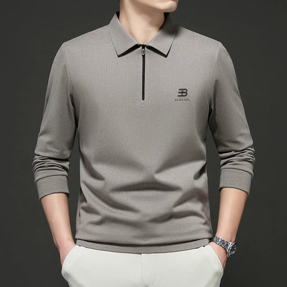 High Quality Polo Shirtspring and Autumn Long Sleeved Men's T-shirt Printed Pattern New Business Casual Solid Color Loos T-shirt