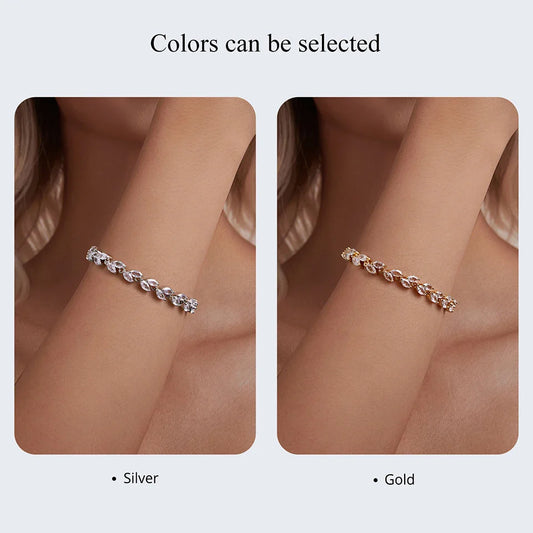 White Gold Plated Sparkling Cubic Zirconia Classic Olive Leaf Bracelet, Gold Bracelets for Women Fashion Jewelry YIB069