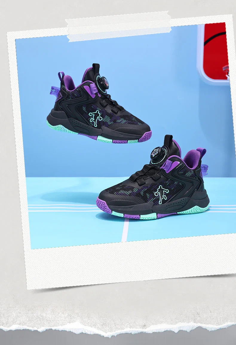 Rotary Buckle Kids Basketball Sneakers Boys Brand Sneakers Mesh Breathable Children's Basketball Shoes Outdoor Sports Shoes Girl