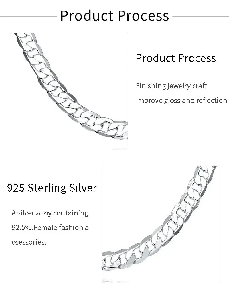 Men's 925 Sterling Silver Necklace 2/4/6/8/10/12MM 40-75cm Chain Lobster Clasp Man Boy Women Engagement Jewelry