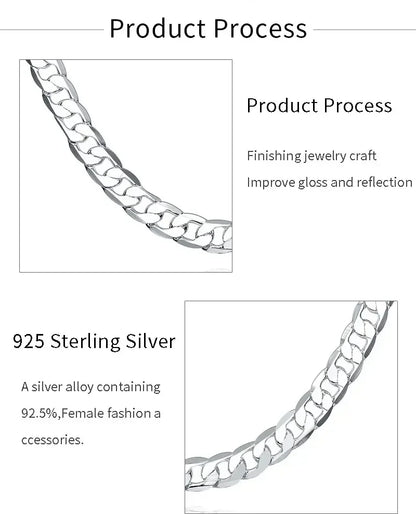 Men's 925 Sterling Silver Necklace 2/4/6/8/10/12MM 40-75cm Chain Lobster Clasp Man Boy Women Engagement Jewelry