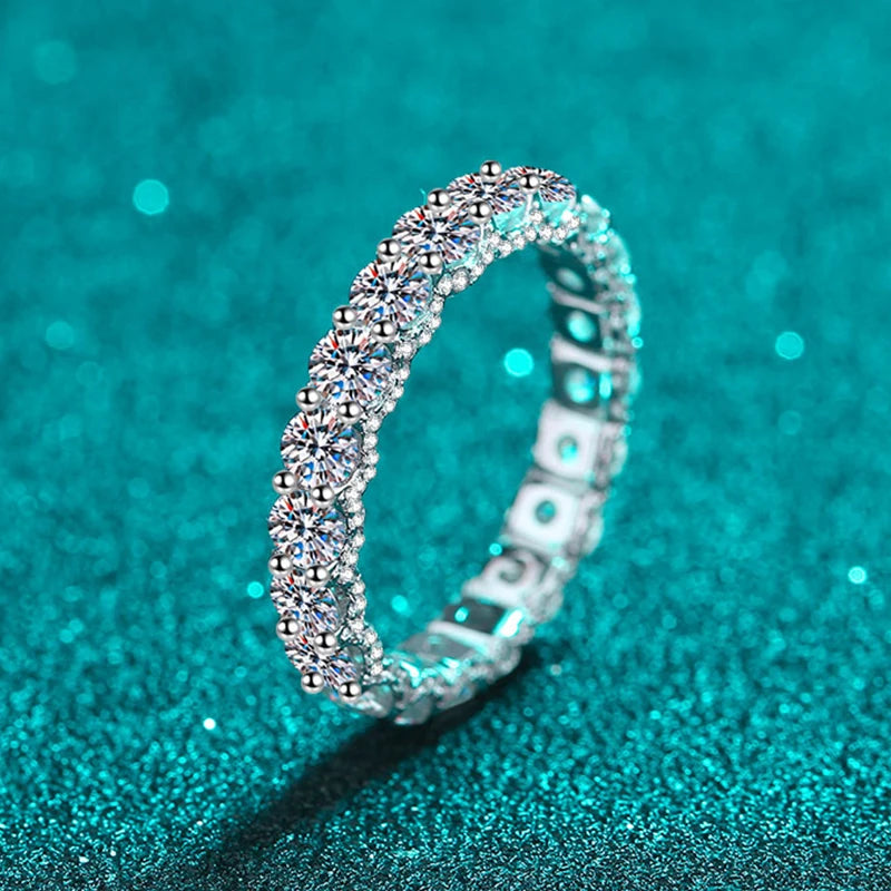 3mm Moissanite Ring Sterling Silver 925 with Gold Plated Wedding Engagement Eternity Band Patry Luxury Jewelry for Women