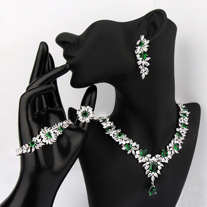 Conjunto de Joias Charmosas para Festa de Casamento com Colar e Brincos de Design Floral Nobre e Vibrante