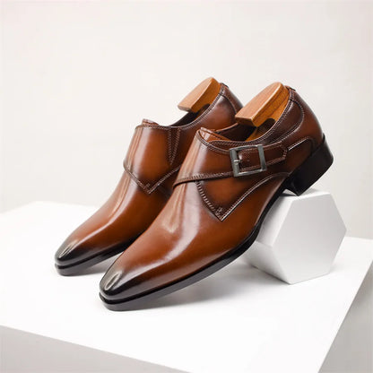 Men's Cow Leather Shoes Buckle Pointed Dress Shoes Men Classic Business Formal Social Office Party Wedding Shoes
