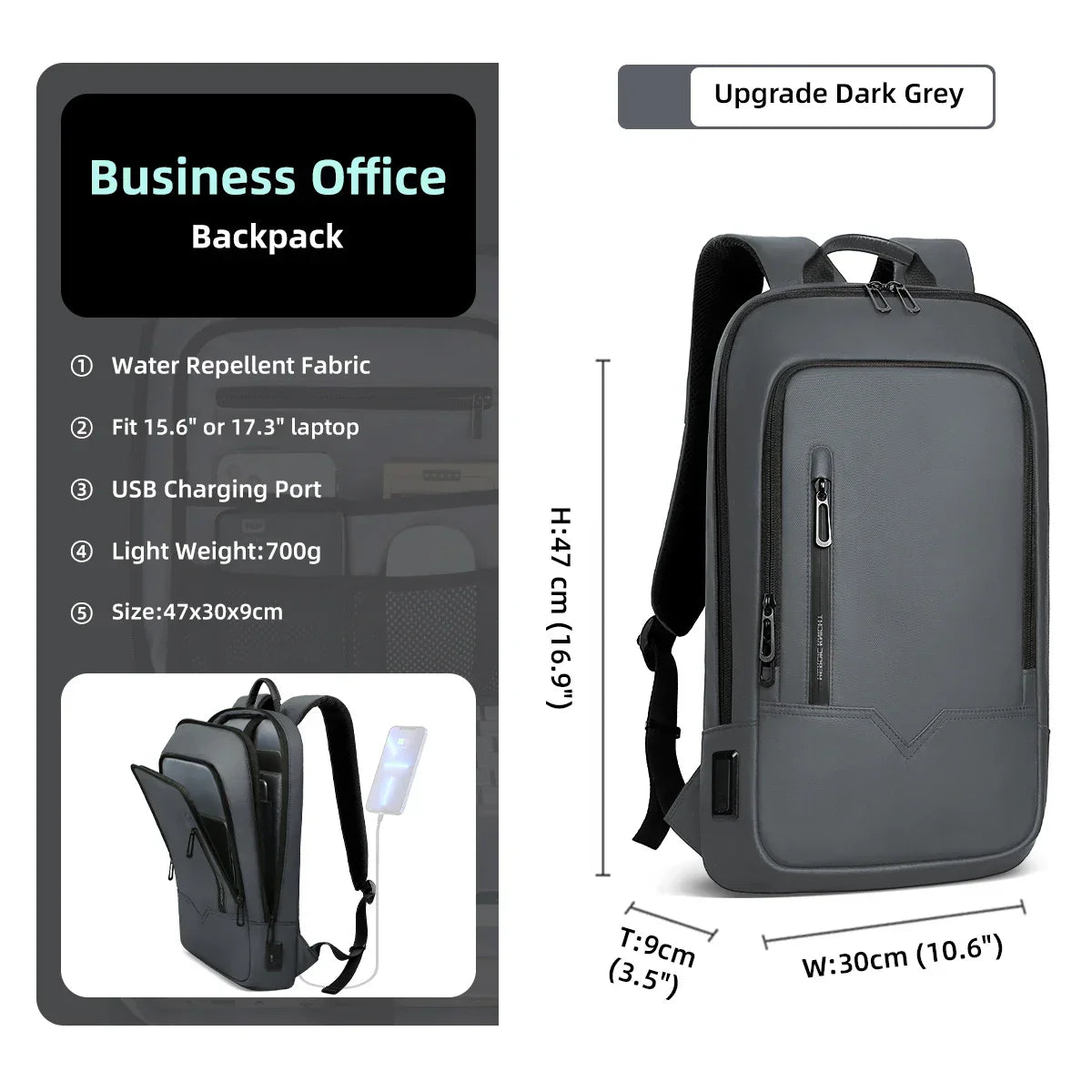 Slim Backpack For Men 15.6 Inch Laptop Bags Waterproof Minimalist Business Backpack With USB Charging Casual Travel Work Bag