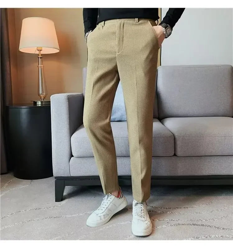 Spring Summer Men's Smart Casual Suit Pants Fashion Slim Fit Solid Color Youthful Vitality Suit Trousers Men Korean Dress Pants