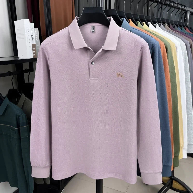 100% cotton long sleeve polo shirt spring and autumn fashion casual luxury brand exquisite embroidery lapel T-shirt new men wear