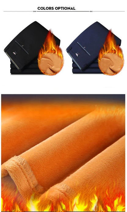 Winter New Classic Men's Fleece Casual Pants Thickened Straight Slim Warm Business Casual Office Male Velvet Trousers