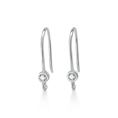 TrustDavis Real 925 Sterling Silver Fashion Dazzling CZ Opening Handmade Ear Hook Earring DIY Accessories Fine Jewelry HY365