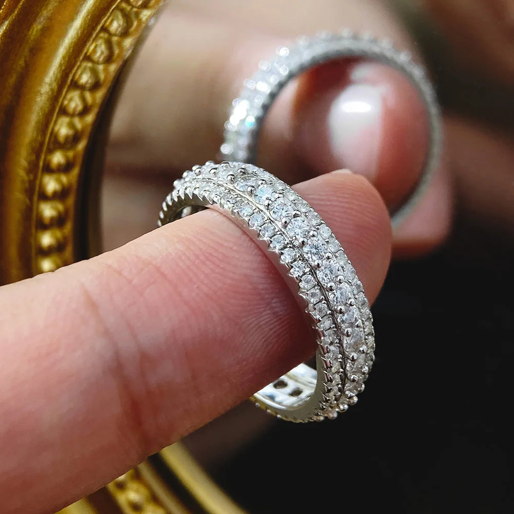 GRA Certified Moissanite Eternity Band Rings for Women s925 Sterling Silver Plated 18k White Gold Wedding Man‘s Rings