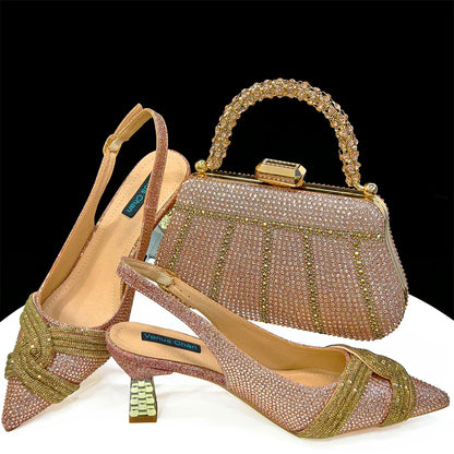 Black Hollow Design With Pointed Shoes And Fashion Three-Dimensional Bag Cozy Rhinestones Are Suitable For Parties