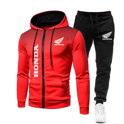 Spring Men's sets Honda logo print fashionable casual outdoor zippered hoodie sweatshirt sport pants for motorcycle enthusiasts