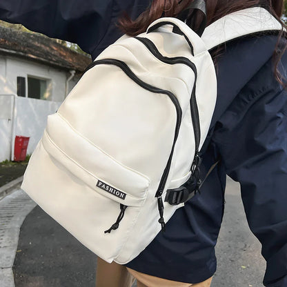 Large Capacity Solid Color Backpack for High School Students, Simple Black Travel Backpack for Middle School Students