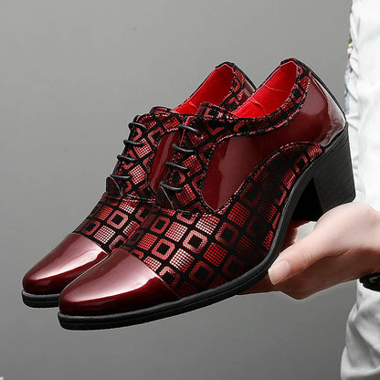 Men's High-heeled Leather Shoes Fashion Red Wedding Dresses Shoes For Men Luxury Formal Shoes Man zapatos de vestir