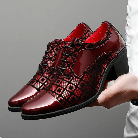Men's High-heeled Leather Shoes Fashion Red Wedding Dresses Shoes For Men Luxury Formal Shoes Man zapatos de vestir
