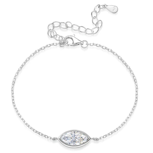 1CT 2CT Marquise Cut Moissanite Bracelets for Women 15-20cm Chain Adjustable Lab Diamond Jewelry 925 Sterling Silver