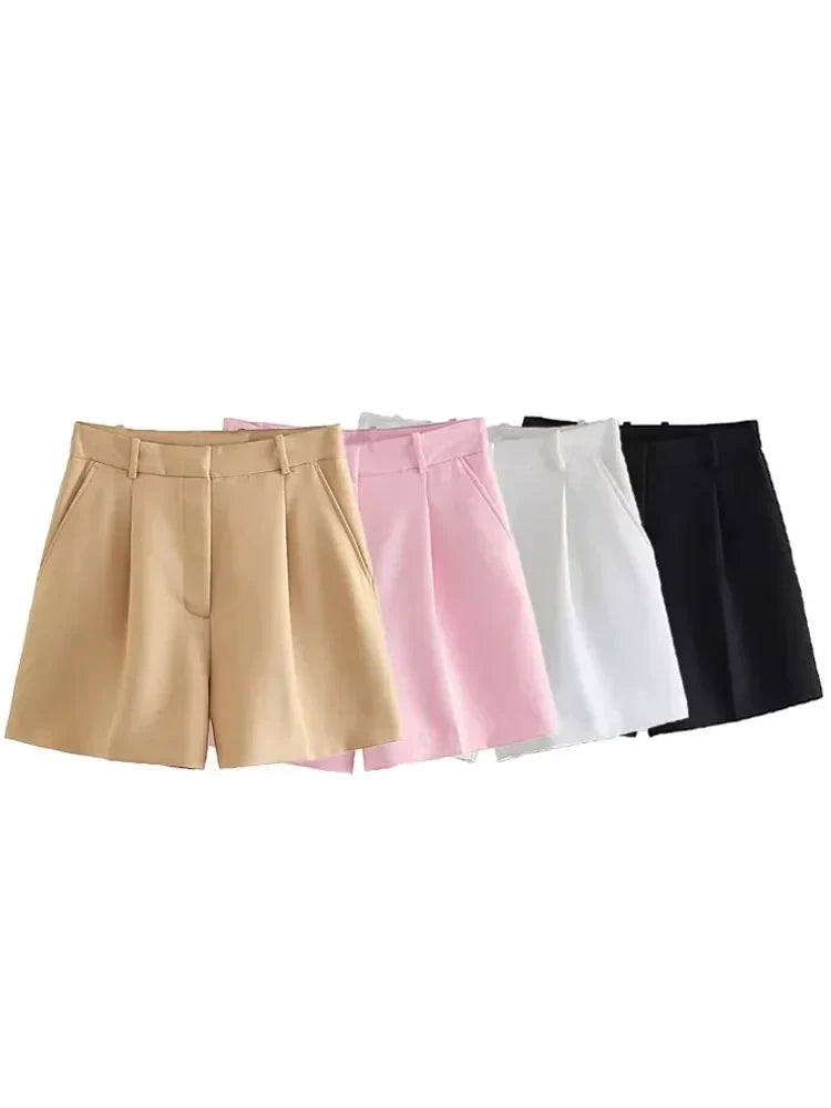 Female Shorts Black Pink Shorts Woman Summer 2024 Pleated Baggy White Shorts For Women Casual High Waist Short Pants
