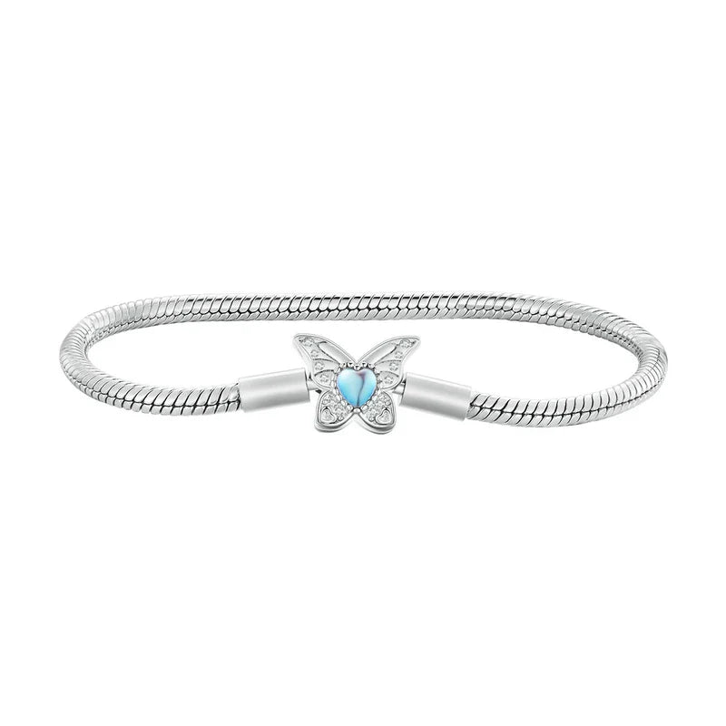 925 Sterling Silver Zircon Rose Buckle Bracelet Snake Chain for Women Bead Charm DIY Chic Jewelry Gift BSB096