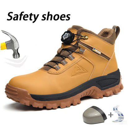 Brown Waterproof Safety Boots Men Indestructible Steel Toe Work Boots Anti-smash Stab-resistant High-top Knob Adjustable