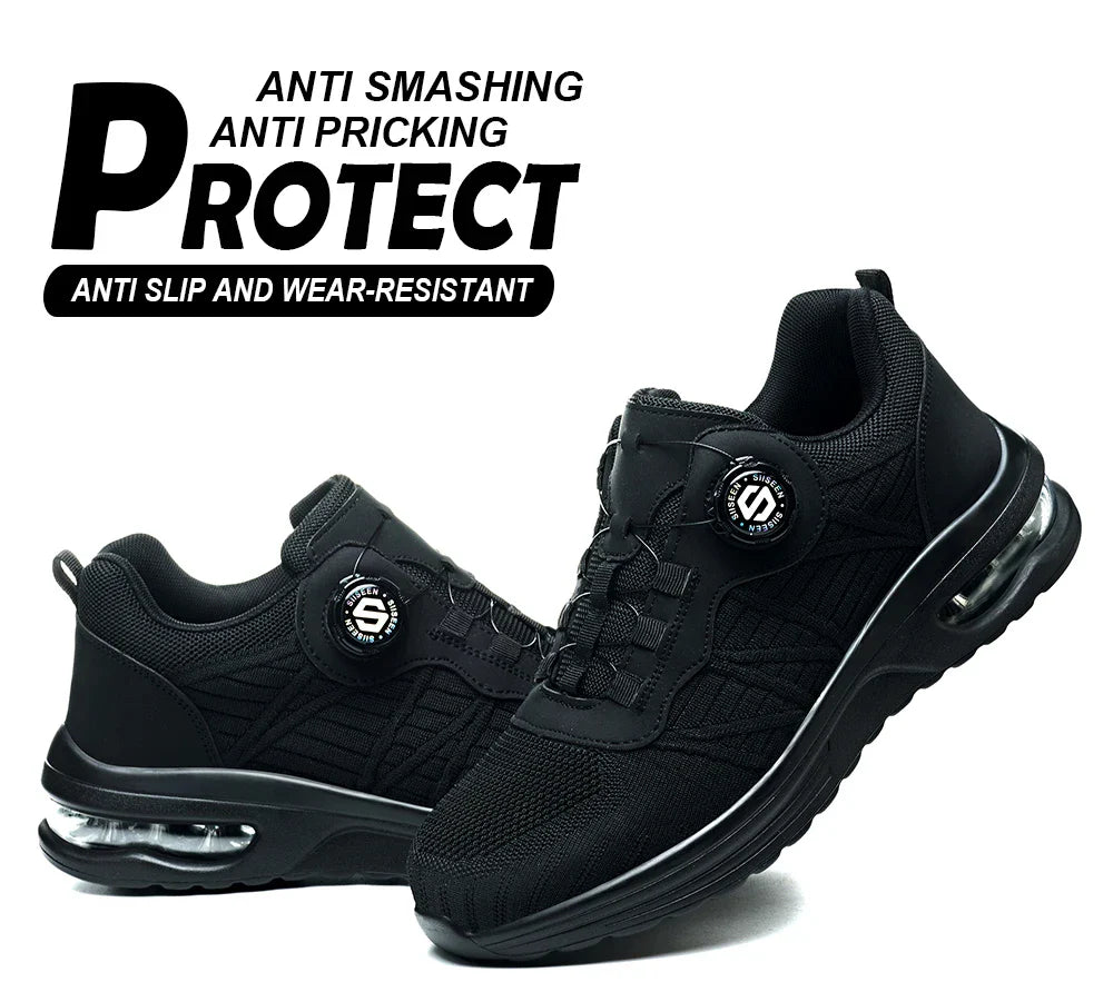 New Men's Rotary Buckle Safety Shoes Anti-Impact Anti-Piercing Lightweight Work Boots Fashion Sporty Design for Outdoor Pro
