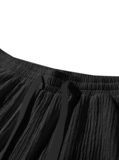 Men's Regular Style Pleated Plain Casual Shorts with Drawstrings and Pockets, Summer Drapedy Breathable Ice-Feel Straight Shorts, Couple Style, Suitable for Home Leisure, Date, Daily Matching, Running, Multi-Scenario Wear