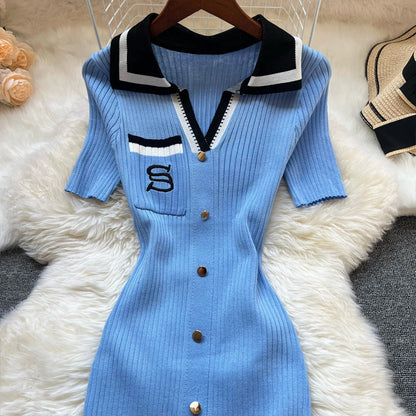Fashion Summer Knitted Dress Women 2025 New Y2K Embroidery Long Bodycon Sweater Dress Streetwear Lady Vestidos