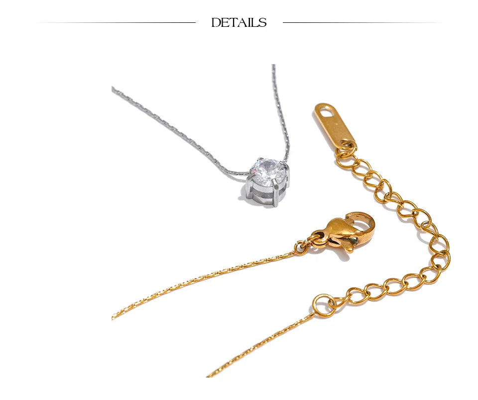Korean Chic Stainless Steel Shiny Cubic Zirconia Cast Delicate Necklace Pendant for Women Daily Waterproof Basic Jewelry