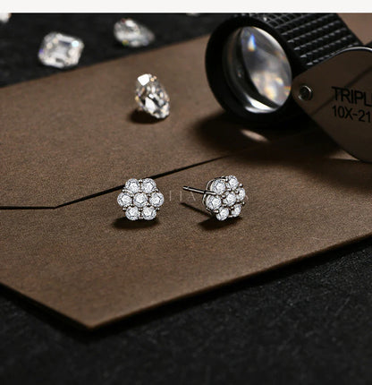 Round Cut 2.5mm 3.0mm Moissanite Diamond Earring Flower shape D VVS1 Color 925 Silver Pure 10k 14k Au750 Gold for Women