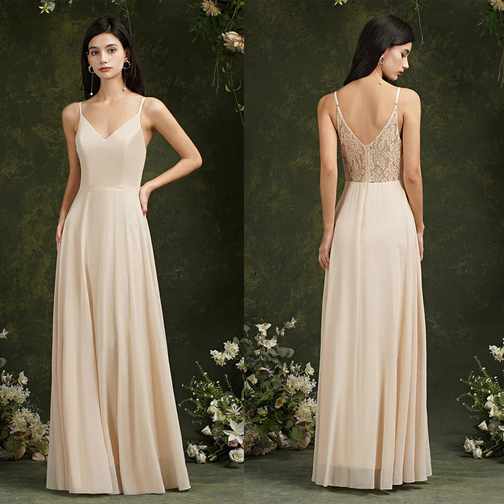 MisShow Chiffon Laço Vestidos De Noite Decote V Alças Finas Elegante Sem Mangas Vestidos De Baile De Festa Formais Robe De Soiree Longue