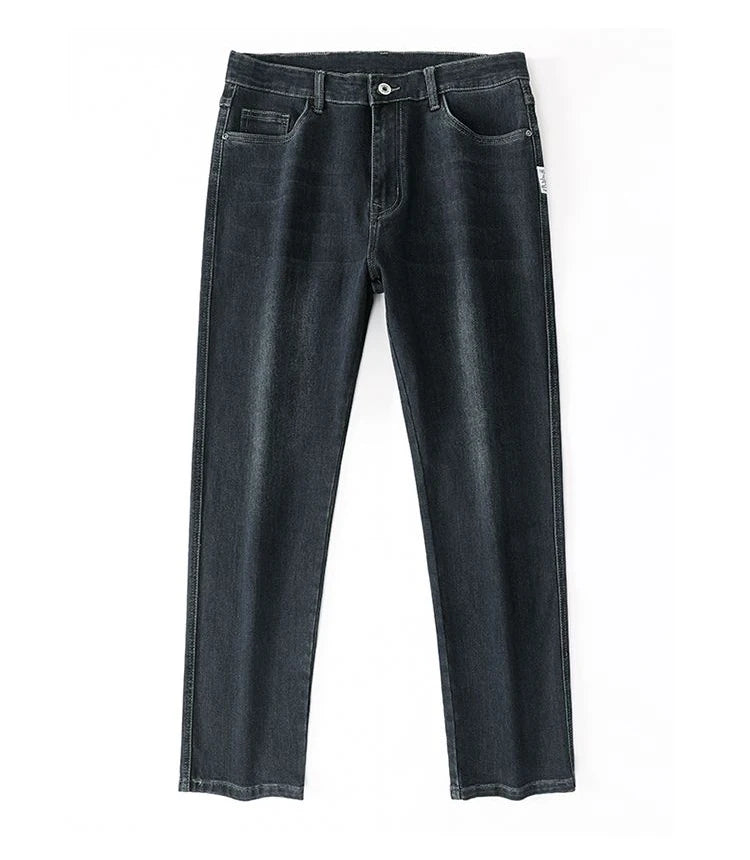 Men's Spring Autumn Soft Baggy Jeans Casual Straight Stretch Wide-Leg Business Denim Pants Versatile Comfortable Loose Trousers