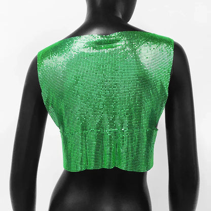 Sexy Metal Sequin Tank Top For Women y2k Summer Beach Backless Crop Top Rave Festival Club Outfits Camisole