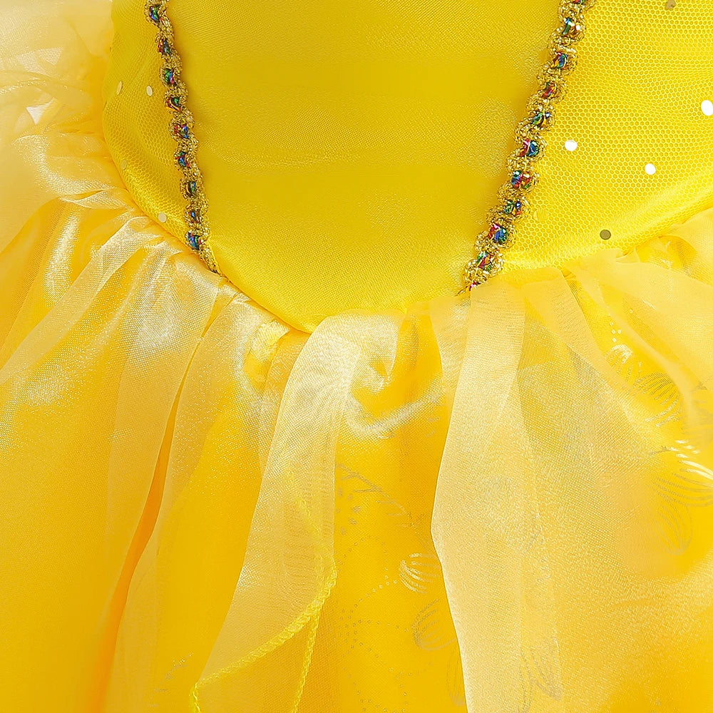 Fancy Girls Belle Halloween Costumes Carnival Cosplay Cartoon Christmas Beauty Party Princess Dress Tulle Birthday Kids Clothing