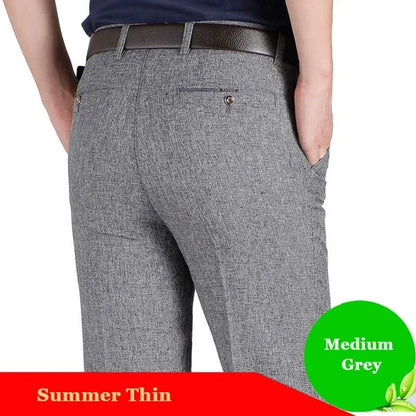 New Arrival Mens Casual Business Pants Man Mid Full Length Soft Trim Brand Trousers Regular Straight Black Grey Large Size 28-40