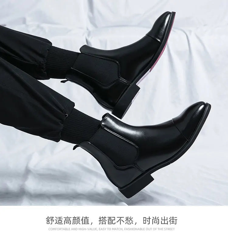 Autumn winter pointed toed male Boots Redsoled high top leather shoe English casual Chelsea boot Fashion comfortable men's shoes