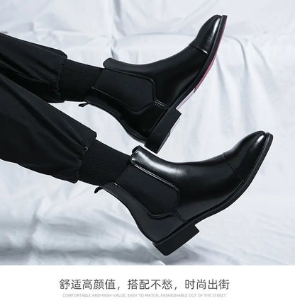 Autumn winter pointed toed male Boots Redsoled high top leather shoe English casual Chelsea boot Fashion comfortable men's shoes