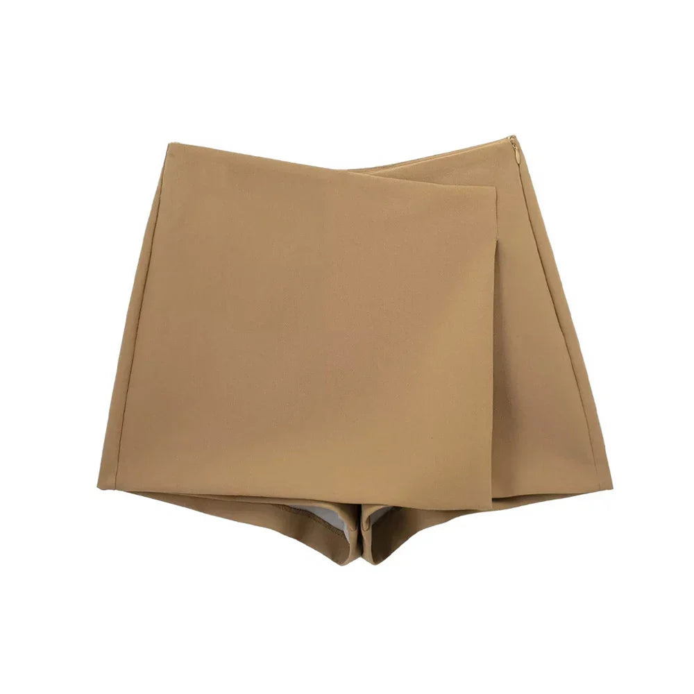 Women Fashion Pareo Style Asymmetric Shorts Skirts Vintage High Waist Side Zipper Female Skort Mujer