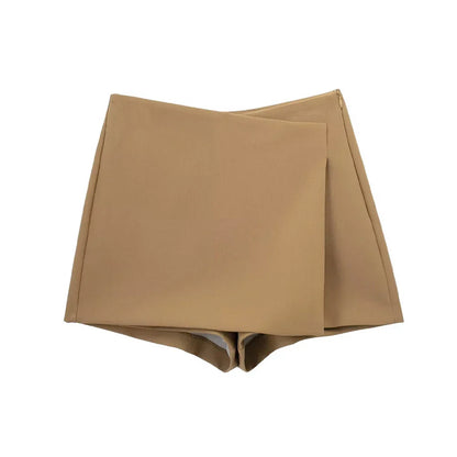 Women Fashion Pareo Style Asymmetric Shorts Skirts Vintage High Waist Side Zipper Female Skort Mujer