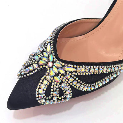 Yellow Classy Bowknot Pointed Toe Women's Shoes High Heel Elegant Sandals Shallow Mouth Shoes Bag Set Women