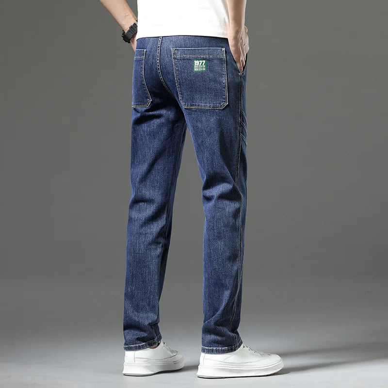 Luxury Stretchy Straight Leg Jeans plus Size Loose Fit Fashionable Printed Bottoms Versatile High Waist Denim Trousers
