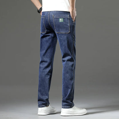 Luxury Stretchy Straight Leg Jeans plus Size Loose Fit Fashionable Printed Bottoms Versatile High Waist Denim Trousers