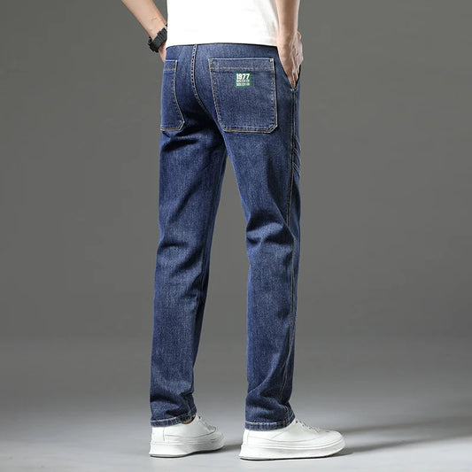 Luxury Stretchy Straight Leg Jeans plus Size Loose Fit Fashionable Printed Bottoms Versatile High Waist Denim Trousers
