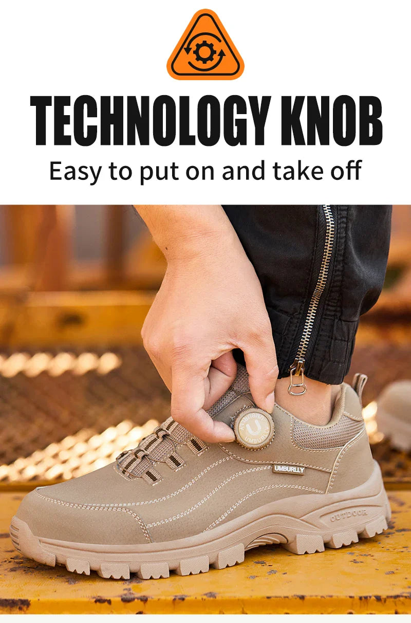 Men's Safety Shoes with Button Design Steel Toe Anti- Crush Resistant And Slip-Resistant Outsole for Outdoor Workshop Workwear