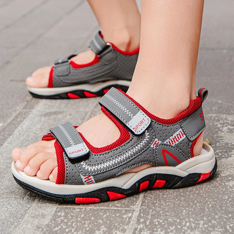 New Design Kids Sandals Boys Barefoot Shoes Summer Beach Waterproof Casual Sneaker PU Leather Sports Sandals for Boy 4-12 Years