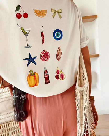 American Casual Street Oversized Cute Food Graphic T-shirt Summer Women's Y2k Gothic Clothing Half-sleeved Hip-hop Tops