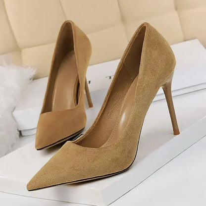 Women 9cm High Heels Daily Party Colorful Suede Pumps Female Scarpins Stiletto Evening Banquet Red Yellow Shoes Plus Size 34-43