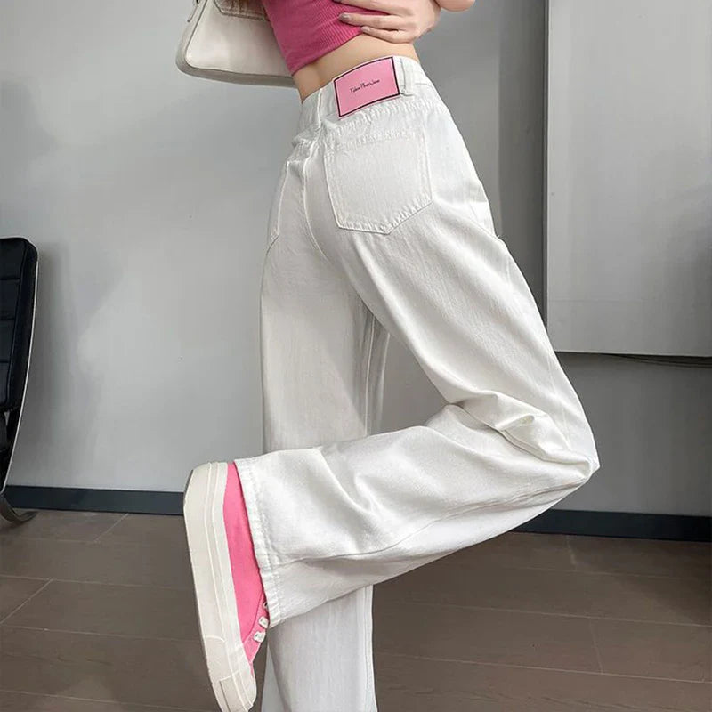 Classic White Straight Leg Jeans Pants