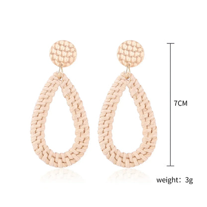 Personality Bamboo Rattan Hand-woven Geometry Drop Dangle Earrings for Women Temperament Summer Beach Stud Jewelry Holiday Gift