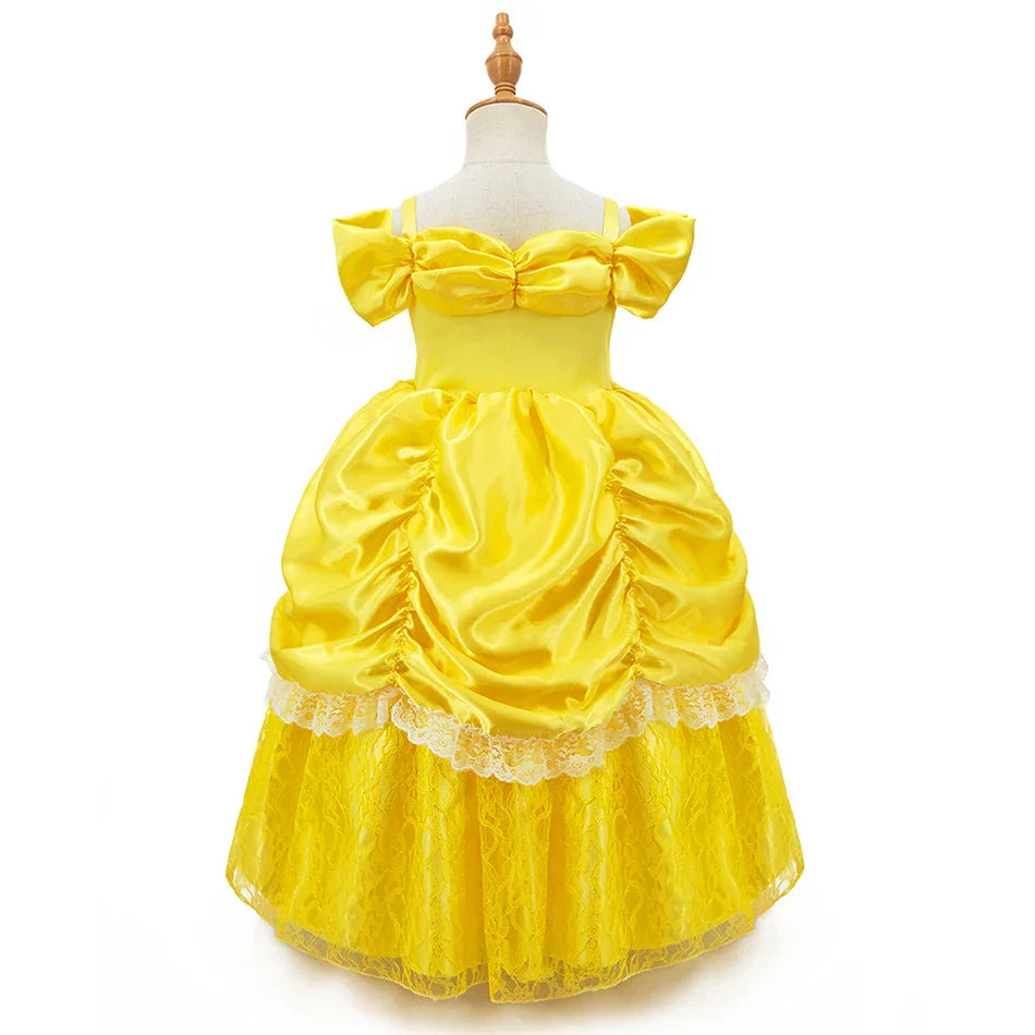 Girls Belle Cosplay Princess Dress Children Beauty Beast Clothes Birthday Carnival Christmas Party Costume Kids Ball Gown 2-11T